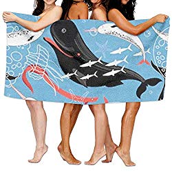 Jchskwn Women's Bath Towel Wrap - Sea Whales Fish Travel Waffle Spa Beach Towel Wrap for Women