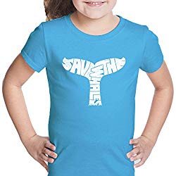 LA POP ART Girl's Word Art T-Shirt - Save The Whales Turquoise