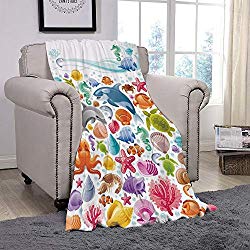 YOLIYANA Light Weight Fleece Throw Blanket/Tropical Animals,Diving Sea Animals Collection with Marine Objects Whale Corals Underwater,Multicolor/for Couch Bed Sofa for Adults Teen Girls Boys