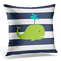 TORASS Throw Pillow Cover Nursery Whale Nautical in Navy Blue Green and Baby Decorative Pillow Case Home Decor Square 20x20 Inches Pillowcase