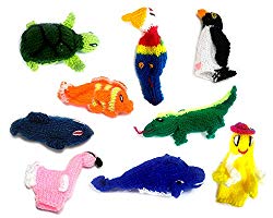 Handmade Knit Finger Puppet 12 Piece Set Children Kids Toddler School Educational Story Telling Play Time Theme Show Toy - 1 Dozen Assorted Tropical Island Sea Animals
