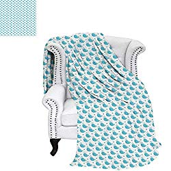 WilliamsDecor Whale Oversized Travel Throw Cover Blanket Little Fish Figures Squirting Water Hearts Childish Pattern for Baby and Kids Travel Throw Blanket 62"x60" Pale Blue White