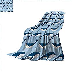Sea Animals Super Soft Lightweight Blanket Cartoon Abstract Whale Pattern Nautical Natural Large Fish Underwater Print Oversized Travel Throw Cover Blanket 70 x 60 inch Blue White