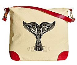 Whale Tail Beige Printed Canvas Tote Bag Shoulder Bag WAS_33