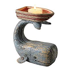 ART & ARTIFACT Whale and Boat Tea Light Candle Holder - Nautical Ocean Themed Decor