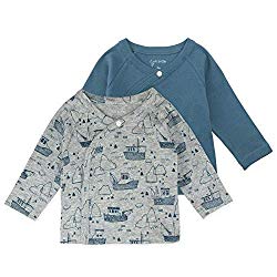 Baby Boy Tee Set, 2-Pack Long Sleeve Kimono Wrap Tee Shirts, 3 Month
