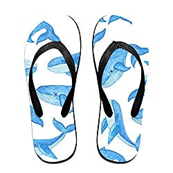 Cooby Roman Fashion Beach Flip Flops Cute Blue Whale Hand-Painting Unisex Lightweight Home Sandals Slippers