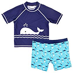 kavkas Baby Toddler Boy Swim Set Kid Swimsuit Boy Two Pieces Swimwear Rash Guard Sun Protection Swim Shirt(Blue_Whale, 5T)