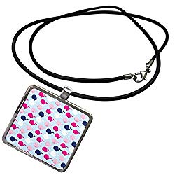 3dRose Anne Marie Baugh - Patterns - Cute Bright Pink and Blue Whale Pattern On Light Blue - Necklace With Rectangle Pendant (ncl_274171_1)