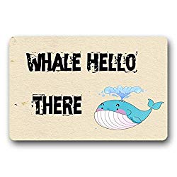 Home&apron Whale Hello There Door Mat Indoor/Outdoor Rubber Non Slip Doormat for Patio Front Door 23.6 by 15.7 Inch