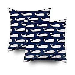 MurielJerome Pillowcase White Whales on Blue Nautical 18X18 Inch 2 Set, Decorative Throw Custom Pillow Case Cushion Cover Home