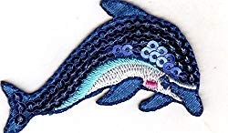 WHALE, BLUE SEQUINS - SEA CREATURE - OCEAN - NAUTICAL -Iron On Embroidered Patch