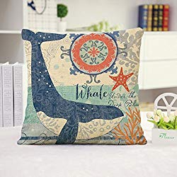 venzhe Ocean Beach Marine Style Pillowcase Sea Life Decorative Pillow Case Cotton Linen Chair Seat Waist Square Cushion Cover Home Textile 18x18 Inch - Whale