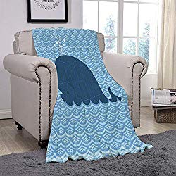 YOLIYANA Light Weight Fleece Throw Blanket/Whale Decor,Little Whale Water on Top with Art Deco Wavy Like Patterned Background for Kids Room,Blue/for Couch Bed Sofa for Adults Teen Girls Boys