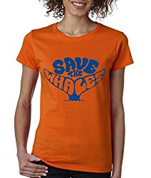 Save The Whales Ladies T-Shirt Stop Global Warming Shirts X-Large Orange a6