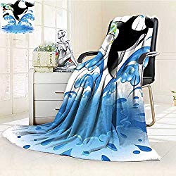 YOYI-HOME Digital Printing Duplex Printed Blanket Funny Summer Holiday Ocean Jumping Killer Whale with Sunglasses Love Theme Black Blue Summer Quilt Comforter /W59 x H86.5