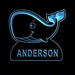 ws1037-0796-b ANDERSON Whale Night Light Nursery Baby Kids Name Day/ Night Sensor LED Sign