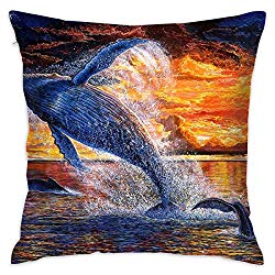 NEHomer Sunset Whales Fly Ocean Clouds Hold Pillow Home Square Cotton Polyester Fleece+ Polyester Cotton Sofa Decorative Pillow Zippered Throw Pillow for Living Room,Cafe,Car Decoration,Library