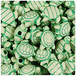 BeadTin Ivory & Green Antique 23mm Sea Turtle Pony Beads (24pc)
