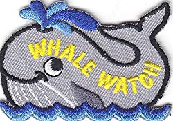 "WHALE WATCH" PATCH - Iron On Embroidered Patch /Nautical, Sea Fish, Ocean,Beach
