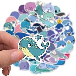 Lindas calcomanías impermeables de ballena para niños y niños, 50 calcomanías de vinilo geniales de ballena oceánica para botella de agua, laptop, recuerdos de fiesta de animales (ballena)