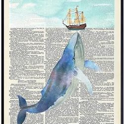Nautical Whale Dictionary Wall Art - 8x10 Photo, Picture - Ocean, Sea, Beach Home Decor, Shabby Chic Decoration - Unique Gift - Cool Bath, Bathroom Art - Unframed Poster Print