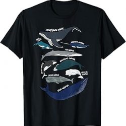 Camisa 9 Tipos de Ballenas - Whale Breeds Species - Camiseta para amantes de las ballenas, Negro -