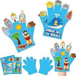 WATINC Felt Story - Marionetas de dedo – 2 marionetas de mano DTY de fieltro para manualidades, regalo educativo, haciendo juego de rol de aprendizaje temprano para niños pequeños (Jonás y la ballena)