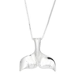Lgu Sterling Silver oxidized Humpback Whale Tail Pendant witgh Polished Box Chain Necklace (18 Inches)