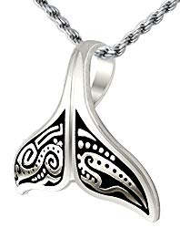US Jewels And Gems 0.925 Sterling Silver Aboriginal Whale Tail Charm Pendant Necklace