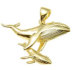 Arthur's Jewelry 925 sterling silver yellow gold plated Hawaiian humpback whale mother baby pendant