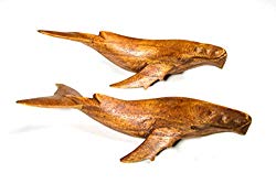 Hand Carved Mahogany Humpback Gray Whale Set Table Top Carving Sculpture Ocean Sea Nautical Decor