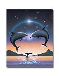 Dolphins Jumping Out Of Water And Whale Wall Picture 8x10 Art Print