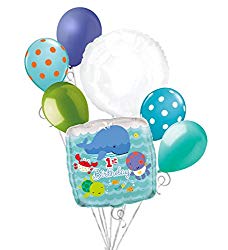 7 pc Under the Sea Happy 1st Birthday Balloon Bouquet Fish Ocean Octopus Turtle