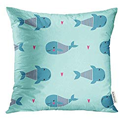 UPOOS Throw Pillow Cover Character with Cute Cartoon Whales on Mint Green Sea Child Drawing Style Baby Animals Underwater Design Decorative Pillow Case Home Decor Square 16x16 Inches Pillowcase
