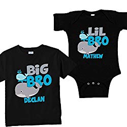 NanyCrafts Personalized Set Black Big-Lil Bro The Whale 3Y Shirt 6M Bodysuit