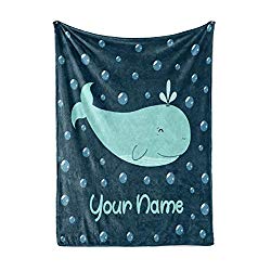 Personalized Corner Custom Blue Whale Fluffy Fleece Throw Blanket for Boys Girls Baby Bed - Plush Throws Couch Twin Size Blankets for Kids Room Decor (Child 50"x60")