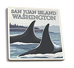 Lantern Press San Juan Island, Washington - Orca Whales #1 (Set of 4 Ceramic Coasters - Cork-Backed, Absorbent)