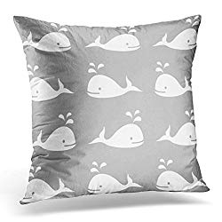 TORASS Throw Pillow Cover Whale Nautical in Gray and White Decorative Pillow Case Home Decor Square 16x16 Inches Pillowcase