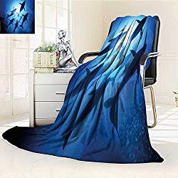 YOYI-HOME Digital Printing Duplex Printed Blanket Whale Migration at The Heart of The Ocean Diving Discovery Theme Dark Blue Summer Quilt Comforter /W59 x H86.5