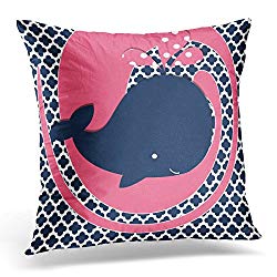 TORASS Throw Pillow Cover Cute Kids Navy Whale on Pink and Animals Decorative Pillow Case Home Decor Square 18x18 Inches Pillowcase