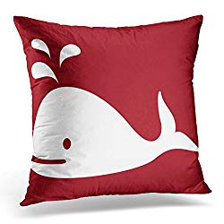 TORASS Throw Pillow Cover Beach Whale Nautical in Red White Nursery Decorative Pillow Case Home Decor Square 18 x 18 Inch Pillowcase