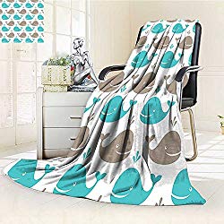 YOYI-HOME Original Luxury Duplex Printed Blanket, Hypoallergenic,Sea Pattern with Smiling Whale Cartoon Repeated Design Children Illustration Perfect for Couch or Bed/W59 x H86.5