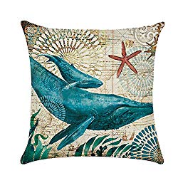 Outflower Ocean Theme Marine Life Throw Pillow Case Cushion Cover Home Sofa Decorative(Whale)