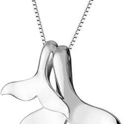 Sterling Silver Necklace with Double Mermaid Tail Pendants for Women Men Delicate Personalized Polished Fish Whale Tail Pendant Dangling 18" Chain Fashion Jewelry