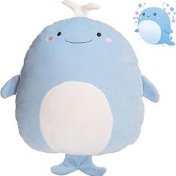 Soft Whale Plush Hugging Pillow Cute Whale Stuffed Animal Plushies Toy Whale Kids Stuffed Animals Whale Plush Toys for Birthday, Valentine, Christmas 16.5 Inch