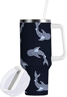 Boccsty Dark Whale Sharks Insulated Tumblers Reusable Stainless Steel Tumbler 40 oz Cup Coffee Travel Mug Water Bottle with Handle & Flip Straw for Home Office Car