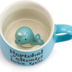 Cute Whale Ceramic Coffee Mug Hidden 3D Animal In Cup Ideal Creative Holiday Gifts Christmas and Birthday Gifts for Animal Lovers Family Kids Friends Colleagues 12OZ (Blue)