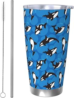Orca Killer Whale Tumbler 20oz Animal Stainless Steel Vacuum Insulated Tumblers with Lid and Straw Dark Blue Travel Coffee Mug Tea Wine Cups Water Bottle Gifts for Women