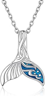 Sterling Silver Whale Tail Necklace: Sea Animal Pendant Ocean Blue Waves Jewelry Gifts for Women Ocean Lovers